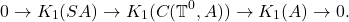 \[0\to K_1(SA)\to K_1(C( \mathbb{T}^0 , A))\to  K_1(A)\to 0.\]