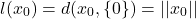 \[l(x_0) = d(x_0, \{ 0\}) = ||x_0||\]