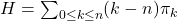 H = \sum_{0\leq k\leq n} (k-n) \pi_k