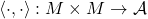 \langle \cdot, \cdot \rangle: M \times M \to \mathcal{A}