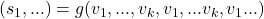 (s_1,...) = g (v_1,...,v_k,v_1,...v_k,v_1...)