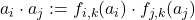 a_i \cdot a_j := f_{i,k}(a_i) \cdot f_{j, k}(a_j)