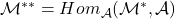 \mathcal{M}^{**} = Hom_\mathcal{A}(\mathcal{M}^*, \mathcal{A})